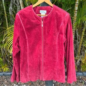 Bradley Bayou Jacket Women Large Moto Full Zip Genuine Leather Lined Pockets Red